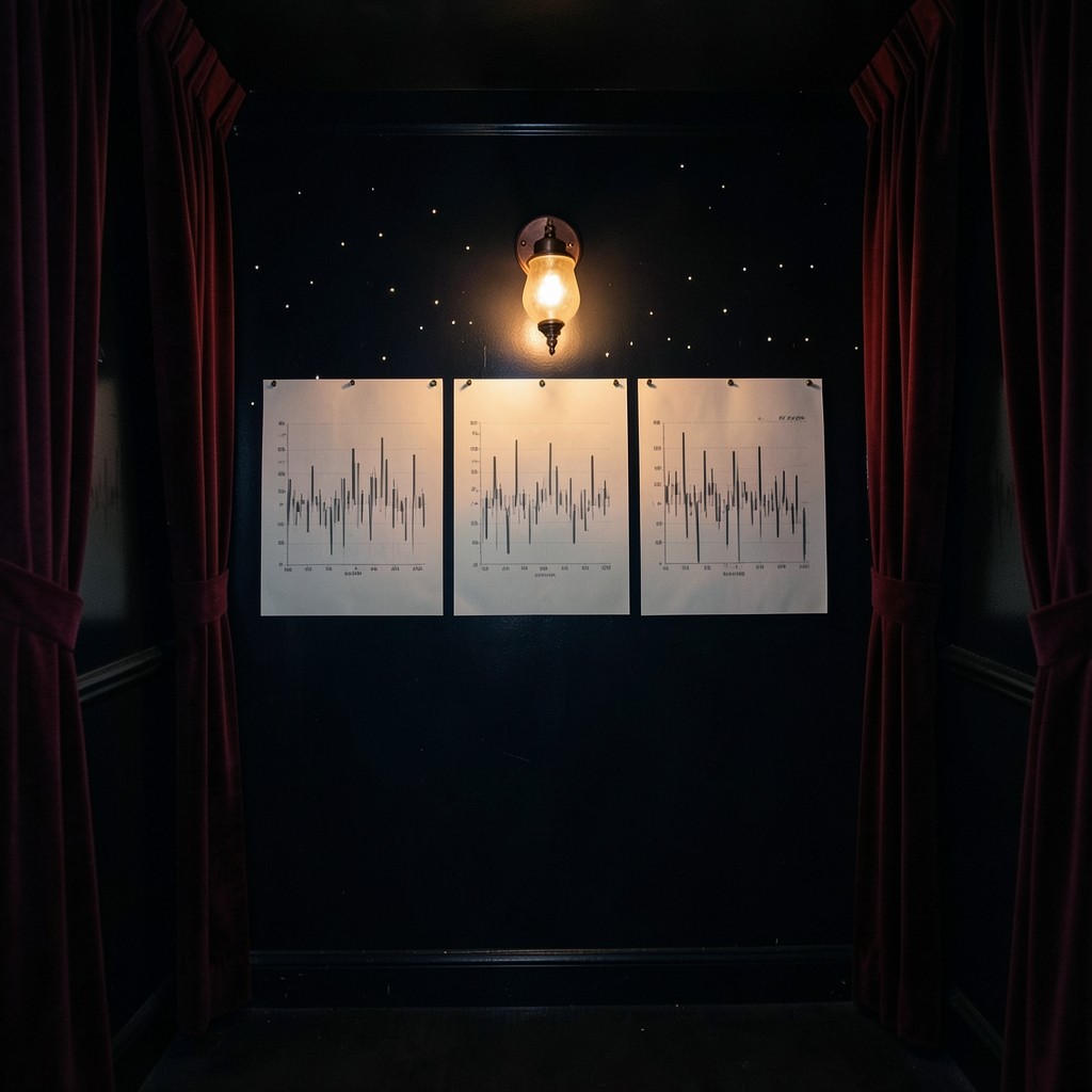The Synap Keystone studio interior with burgundy velvet curtains, dark wood, and chart sheets pinned along a lacquered wall